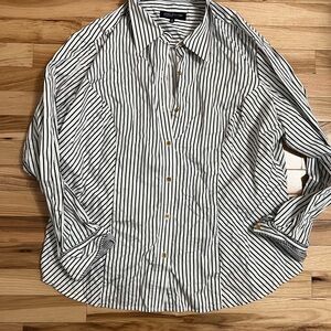 Classic Black and White Striped Shirt with Gold Buttons